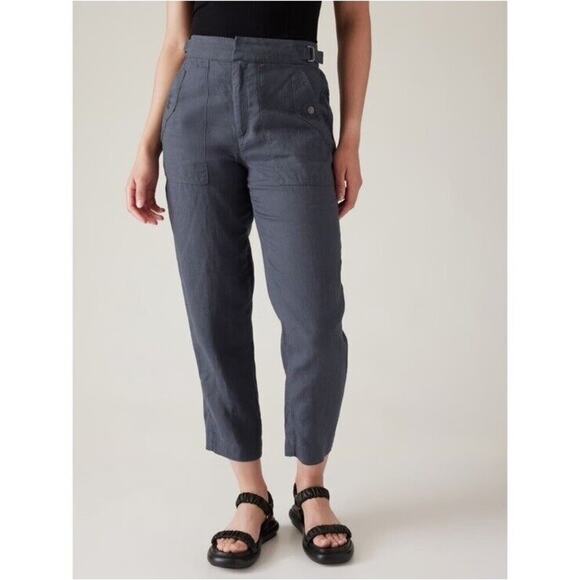 Athleta Voyager Linen Pants Women's Size 2 Granite Blue Adjustable Waist Relaxed - Picture 1 of 12